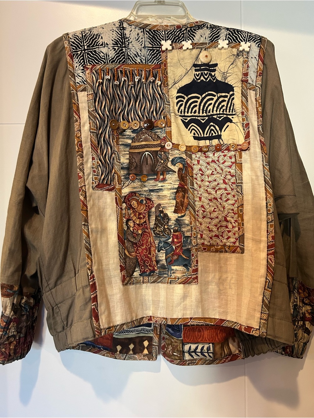 Bohemian Patchwork Jacket in Olive/Tan - Picture 8 of 13
